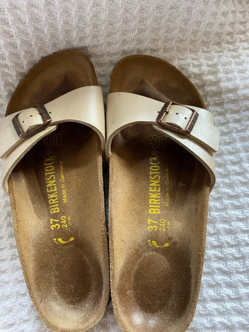 Birkenstock Beige Single-Strap Leather Sandals with Buckle
